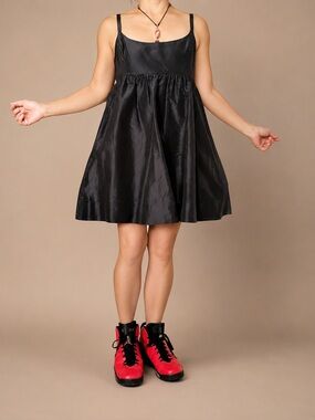 J.Crew 100% Silk Black Babydoll Fit & Flare Dress | Size 6 Petite